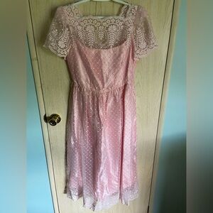 70s Pink Lace Midi Prom Dress Size Large (13/14) Vintage JC Penney Made In USA
